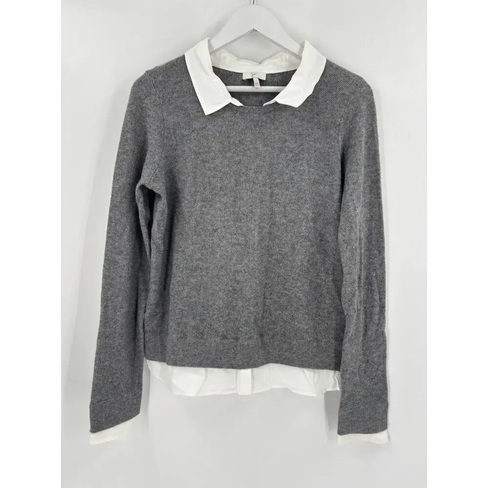 Joie Rika Sweater Womens Medium Gray White Wool Cashmere Collared Pullover Knit